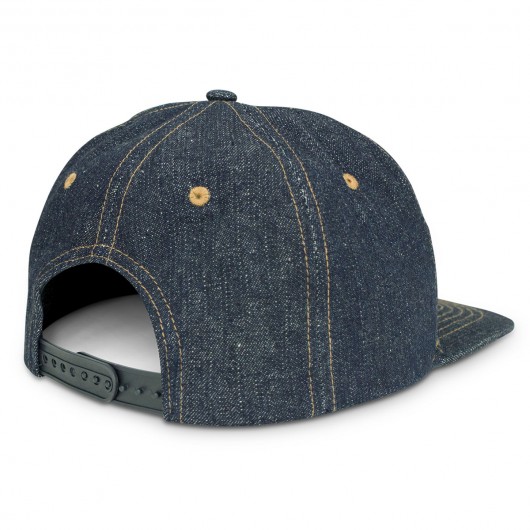 Back View Denim Flat Peak Caps